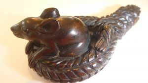 Carved wooden Netsuke - Rat on a Rope