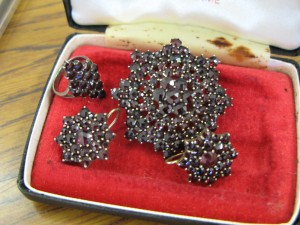 Garnet Brooch Earings and Ring