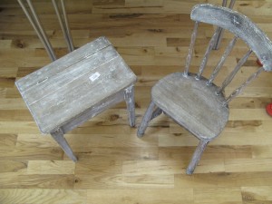 Lot 108 - Wooden Child's Desk and Chair. Sold for £35.