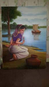 This painting of a girl by a lake is by the artist Kafait from Pakistan. A very well known artist in Asia and has done many pieces of work throughout the UK…. some of his paintings hang up in exclusive Asian restaurants and are a delight to view. 