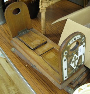 Lot 304 - Antique folding bookends with decorated ends - Sold for £42