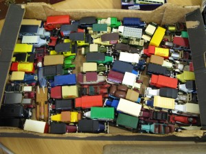 Lot 104 - Box of about 100 toy cars Matchbox etc. - Sold for £30