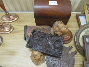 Lot 288 - Wooden box and plaques - Sold for £38