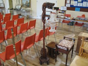 Lot 146 - Chinese lion carved wood standard lamp and lantern shade - Sold for £70