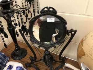 Lot 378 - Dressing table mirror with cast iron frame including a swinging lady - Sold for £35