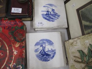 Lot 110 - 6 x blue and white nautical tiles - Sold for £50