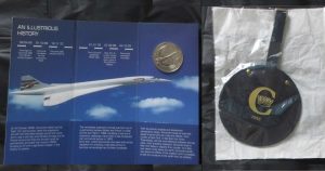 Illustrious History of Concorde coin and 1983 luggage tag