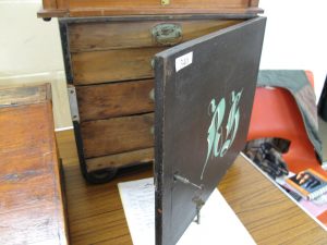 Lot 340 - Set of wooden engineers drawers with locking door and key - Sold for £40