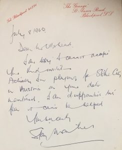 Stanley Matthews letter 1960