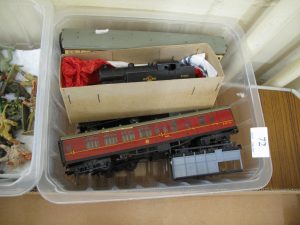 Lot 72 - Hornby Dublo OO Guage 0-6-2 Tank Locomotive and 3 Coaches and 5 Trucks - Sold for £55