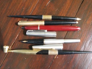 Two Parker Fountain Pens and a Parker Ballpoint with two desk pens