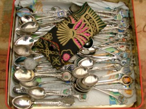 Collection of silver plated shield spoons