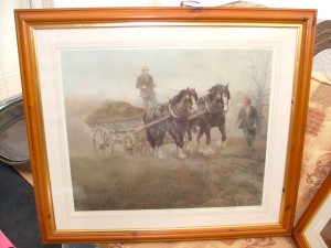 Shire horses pulling cart picture