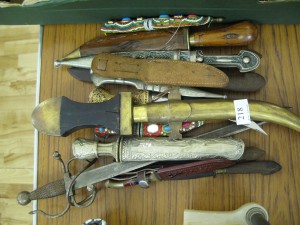 Lot 218 - Collection of knives including kurcris, hunting and daggers - Sold for £45