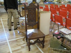 Lot 194 - Ornately carved tall back oak chair - Sold for £30