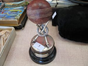 Lot 5 - Cricket "silver" with ball trophy - Sold for £35