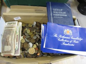 Lot 244 - Collection of banknotes and coins - Sold for £40