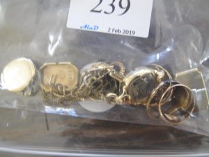 Lot 239 - Gold scrap including watch backs rings chains - Sold for £150