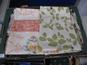 Lot 217 - Box of assorted fabrics inc Laura Ashley Parker Knoll Romo - Sold for £25