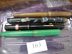 Lot 163 - 4 old fountain pens with 14ct gold nibs - Sold for £55