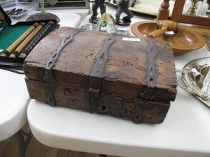 Lot 134 - Iron banded wood trinket box - Sold for £28