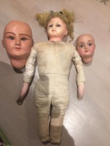 1850s wax over composition doll - pair of Sicione dolls heads