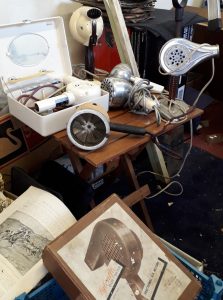 Several vintage hair dryers