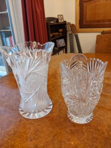 2 large cut glass vases