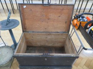 Old wooden box with key