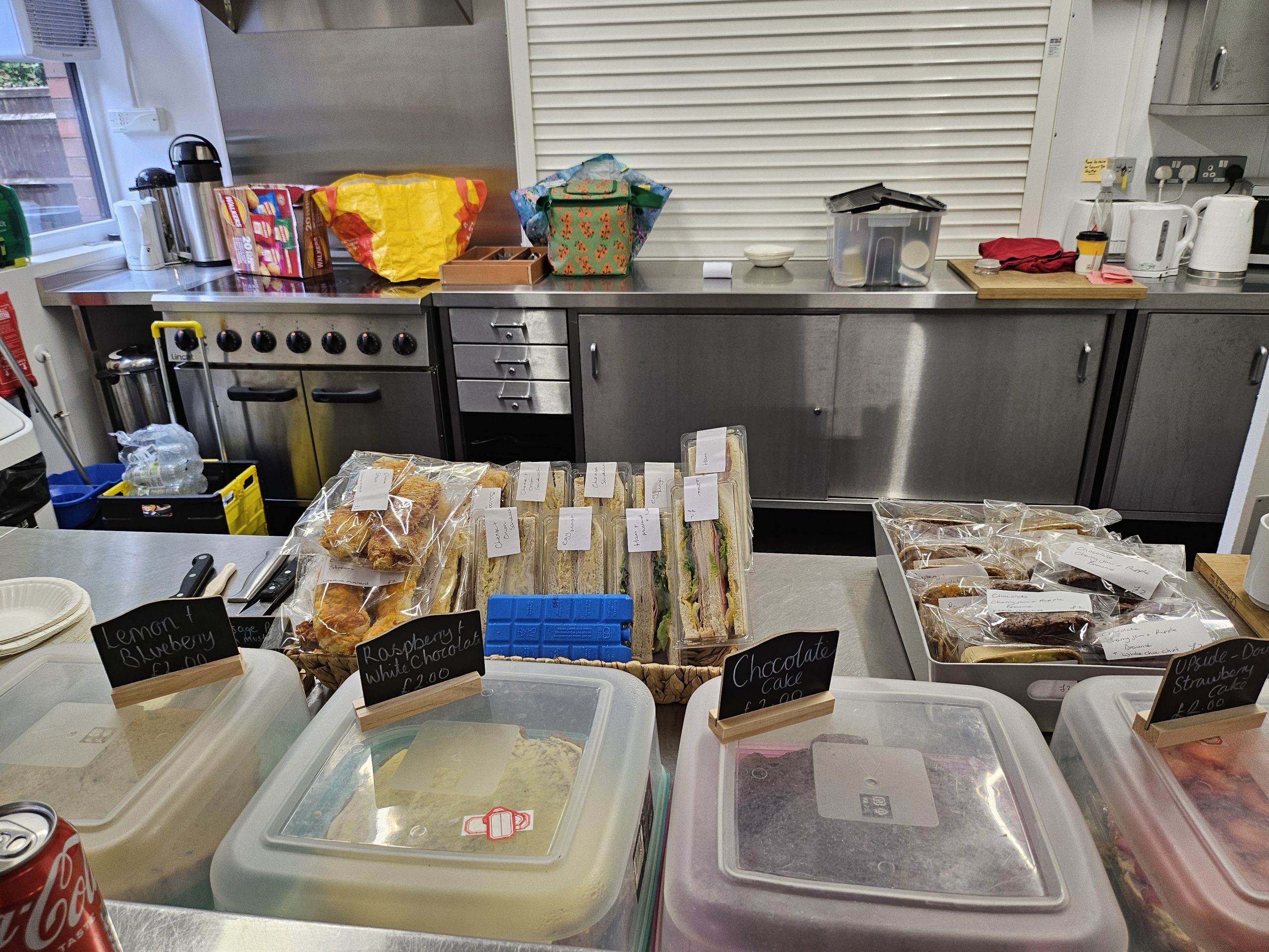 Homemade cakes and sandwiches