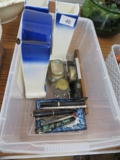 Mixed lots of. Vintage pens, garniture etc. sold for £70
