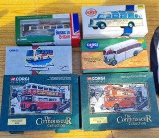 Six vintage busses in original boxes