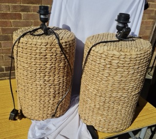 Pair of large Terracotta floor lights (with wicker effect)